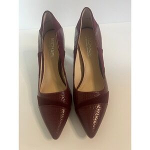 Michael by Michael Shannon Burgundy Croc Embossed Suede Pointed Toe Pumps Size 8